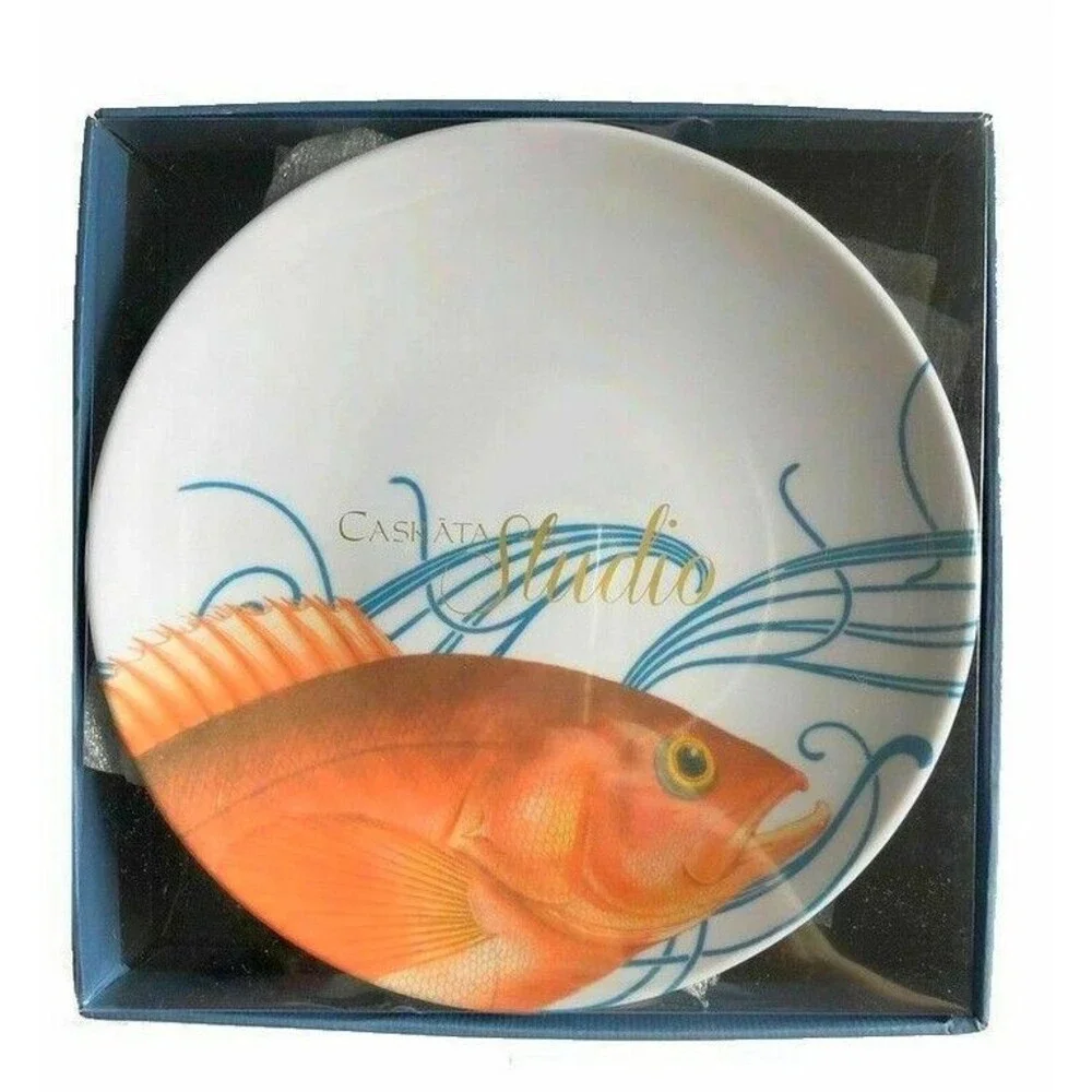 Caskata Studio Plates Melamine Set of 4 Appetizer Dessert Sushi Gold Fish 6 In